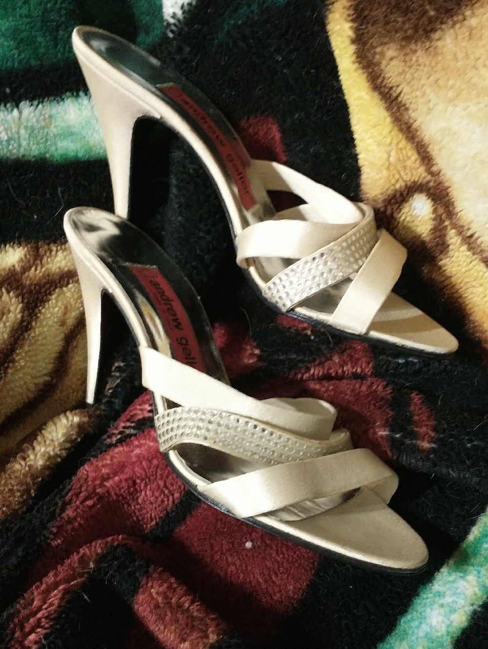 Vintage Andrew Geller Circa 60s Strappy High Heel Mules with Rhinestone Accent